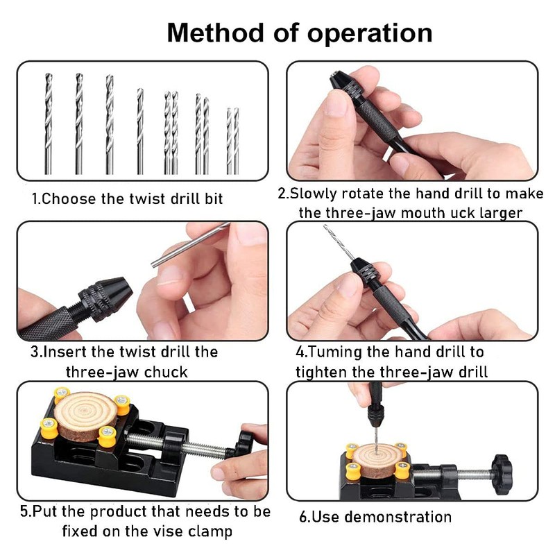 EDIONS Hand Drill Set, Mini Vise Hand Drill Set with