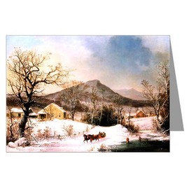 Single Currier and Ives Winter Holiday G.H.Durrie, Winter in The Country 1861 Christmas Greeting Card