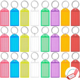 Plastic Key Tags with Label,24 Pcs Colored Key Fob Labels Tough Keychain Tag Identifier with Split Ring for Luggage, 8 Assorted Colors.