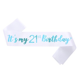 Generic It's My 21st Birthday Sash Blue, Birthday Sash for Girls, Birthday Girl Sash for Birthday Gifts Party Decorations and Supplies, White with Blue