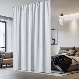 NICETOWN Room Divider Curtain Set with Ceiling Track, Room Darkning Ceiling Track Floor Curtain for Living Room Privacy, Thermal Insulated Drape for Office & Patio, W100 xL84, 1 Panel, Greyish White