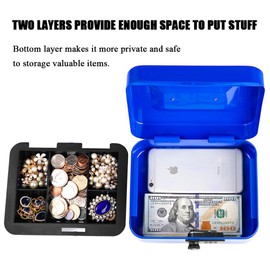 Jssmst Small Cash Box with Combination Lock – Durable Metal Cash Box with Money Tray Blue, 7.87 x 6.3 x 3.35 inches, CB0702M