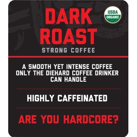 Hardcore Single Serve Coffee Pods for Keurig K Cup Brewers, High Caffeine, Strong Roast, 10 Count