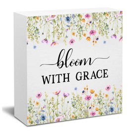 Spring Desk Decorations Wooden Sign Spring Home Decor Desk Accessories Sign Spring Flower Decorations for Home Spring Farmhouse Home Decor Spring Home Gifts 5 x 5 Inches