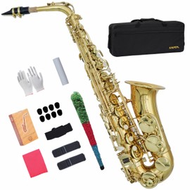 KAYATA Eb Alto Saxophone with F# Key, Canvas Case, Gloves, Reeds, Carekit(Gold Lacquer)