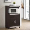 Pemberly Row Microwave Kitchen Cart in Chocolate Gray
