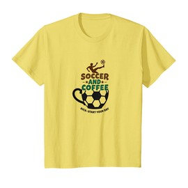 Soccer Mom Sweatshirt: Soccer and Coffee Kick-Start Day T-Shirt, Youth, Lemon Yellow