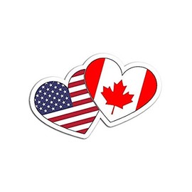 Canada USA Flag Heart Canadian Americans Love Cute - Sticker Graphic - Auto, Wall, Laptop, Cell, Truck Sticker for Windows, Cars, Trucks