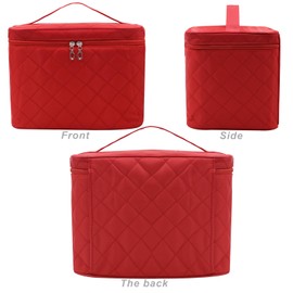 Large Make Up Bag,Portable Cosmetic Bag with Handle Zipper Waterproof Make Up Organizer Bag Travel Toiletry Bag for Women Girls (RED)