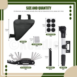 Keadic 13Pcs Portable M Kit Contains 16 in 1 Multitool Mini Bicycle Pump Tube Patches Tyre levers Metal Rasp with Waterproof Frame Storage Bag for Road Mountain BMX Cycling