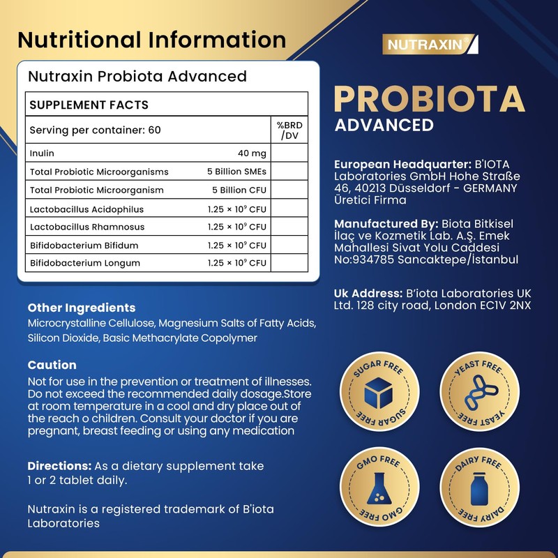 Nutraxin Probiota Advanced - 2x1.25 Billion CFU Probiotics - 60