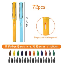 Pack of 12 Colourful Eternal Pencils, 60 Pieces Interchangeable Head, Pencil Set for Children and Adults from 3 Years, Infinite Pencils, Children for School, Party Bags, Children's Birthday Party