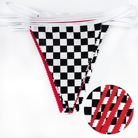 32Ft Red Black White Checkered Racing Car Party Decorations Race Car Triangle Flag Pennant Banner Fabric Garland Streamer for Kids Two Fast Birthday NASCAR Baby Shower BBQ Bar Picnic Outdoor Decor