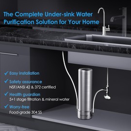Waterdrop BS13 Under Sink Water Filter, 6 Stage Stainless Steel, Reduce PFAS, PFOA/PFOS, Lead, Chlorine, Bad Taste & Odor, No Drilling Required, NSF/ANSI 42 Certified, Included A New Faucet