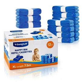 Nappy Bin Refills, 7.5m Extra-Long Diaper Pail Bags Compatible with Tommee Tippee Twist & Click and Sangenic TEC Bins, Multi-Layer Odour-Blocking Refill Liners for Nappy Disposal (12Packs)