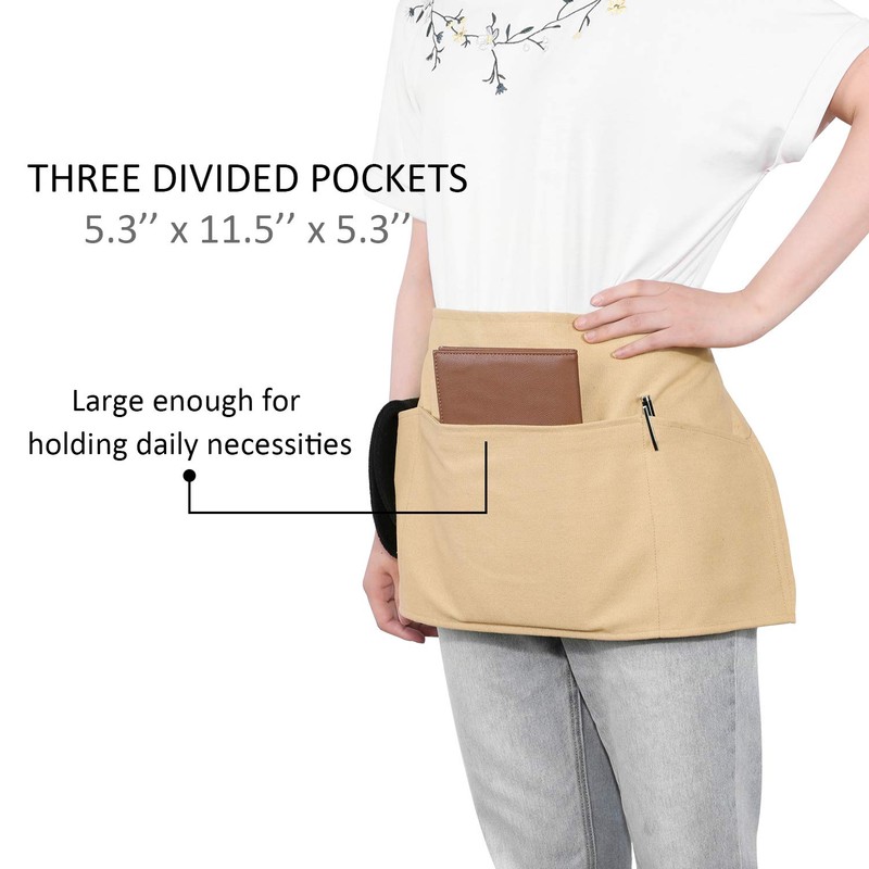 GNEGNI 3 Pockets Waist Apron-Waitress Waiter Server Apron Short Half