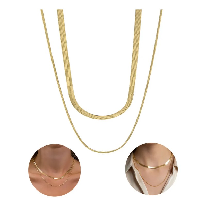 Collar Multicapa Oro 18k Acero Inoxidable 40+5cm Diseño Serpiente