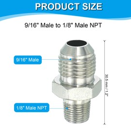 PATIKIL Hex Reducing Nipple Connectors Pipe Adapter 9/16" Male 37° Flare JIC x 1/8" Male NPT, Pipe Fitting Reducer Nipple Adapter Plated Steel Hydraulic Fitting