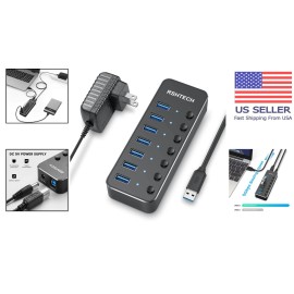 Elegant 7-Port USB 3.0 Hub - Fast Data Transfer with Individual Switches