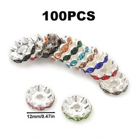 100PCS Wave Spacer Beads Bulk for Pens, 12mm Assorted Color Rhinestone Beads for Beadable Pens, 12mm Crystal Beads for Bracelets, Glass Beads for Keychain DIY Jewelry Making Craft Supplies