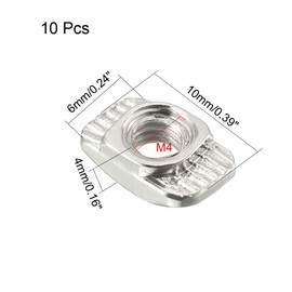 sourcing map Sliding T Slot Nuts, M4 Half Round Roll In T-Nut for 2020 Series Aluminum Extrusion Profile, Carbon Steel Nickel-plated, Pack of 10