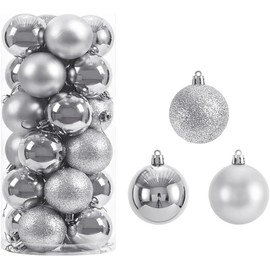 24pcs Christmas Balls Ornaments, Shatterproof Christmas Hanging Balls for Xmas Tree, Holiday, Wedding, Mardi Gras Party (Silver, 2.36 Inch)