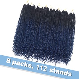 Goddess Box Braids Crochet Hair With Curly Ends 18 Inch Bohomian Box Braids Crochet Braids 8 Packs 3X Crochet Braids Synthetic Braiding Hair Extension for Black Women (18 Inch (Pack of 8), MDark Blue)