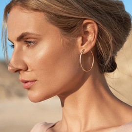 Gacimy Rose Gold Hoop Earrings for Women, 14K Rose Gold Plated Hoops with 925 Sterling Silver Post, Rose Gold 40mm Medium Hoop Earrings for Women