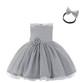 Bowknot Baby Girl Baptism Christening Ball Gown Dresses Party Pageant Wedding Bridesmaid Christmas Lace Tutu Dress 4T 5T Gray 120