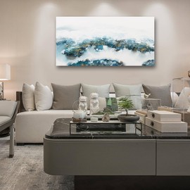 VAYIMDH Watercolor Wall Prints for Living Room Canvas Art Blue and White Wall Decor Abstract Painting for Office Home 24"x 48" Neutral Wall Art