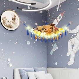 CERETIA Stuffed Animal Hammock with LED Light, Toy Hammock for Stuffed Animals Storage for Kids Room Decor, Stuffed Animal Hammock Corner, Royal Blue