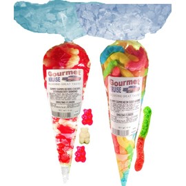 Red Wild Cherry White Strawberry Banana Gummy Gummi Bears And Sour Worms (NET WT 21 OZ) Gourmet Kruise Signature Gift Bags