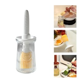 Uteynee Oil Dispenser with Brush - Glass Olive Oil Dispenser for Kitchen, 3 IN 1 Oil Dispenser Bottle with Silicone Basting Brush for Cooking Vinegar Sauce BBQ Grill Frying (White)