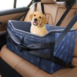 Elite Edge Dog Booster Car Seat for 2 Small Dogs or Medium Sized Dog Up to 55 lb - Dog Carrier for Travel - Large Dog Car Seat with Doggie Paw Prints - Adjustable Straps for Cars, Trucks and SUVs