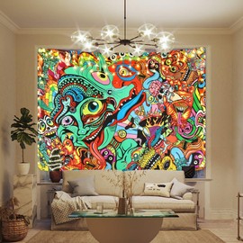 Livole Psychedelic Arabesque Tapestry Abstract Hippie Tapestries Fantasy Trippy Tapestry Fractal Colorful Monster Tapestry for Room (51.2 x 59.1 inches)