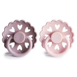 FRIGG Fairytale Latex Pacifier Pack of 2 | Natural Rubber Soother Dummy | BPA-Free | Made in Denmark | Symmetrical Cherry Shaped Nipple (Twilight Mauve/White Lilac, Size 1 (0-6 Months))