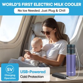 Electric Breast Milk Cooler: Unlimited Cooling Time, 2 x 150 ml/5 oz Milk Cooler Storage Bottles, 5 V USB-C Portable Breast Milk Storage