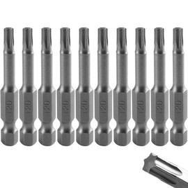 Pack of 10 T20 Torx Bit 50 mm Long, 1/4 Inch Hex Shank Long Torx Bit Set, S2 Steel, Screwdriver Set