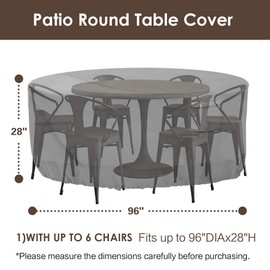 Vailge Round Patio Furniture Covers, 100% Waterproof Outdoor Table Chair Set Covers, Anti-Fading Cover for Outdoor Furniture Set, UV Resistant, 96"DIAx28"H, Grey