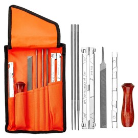 Chainsaw Sharpener File Kit - Includes 5/32, 3/16, and 7/32 Round Files, 6 Inch Flat File, Wood Handle, Depth Gauge, Filing Guide, and Tool Pouch - for Sharpening Chain Saw Blades, 8 Piece