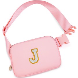 Uygafly Belt Bag Crossbody Bags for Girls Women - Gifts for 8 9 10 11 12 13 Year Old Girl - Teen Birthday Gifts - Small Waist Packs Trendy Kids Fanny Pack - Initial White J,Pink Bag