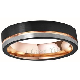 CROWNAL 6mm/8mm Tungsten Carbide Wedding Rings Men Women Rose Gold Line Ring Black and Silver Brushed Engraved I Love You Comfort Fit Size 4 To 16 (6mm,6.5)