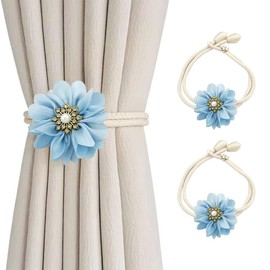 Curtain Tiebacks, 2PCS 3D Fabric Flowers Curtain Holders Adjustable Elegant Tie Backs for Window Drapery Decoration Bedroom Home