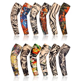 Geyoga 12 Pieces Tattoo Sleeves Set Fake Arm Sleeves Cover Realistic Soft Elasticity Arm Protection for Men Women Working (Art Pattern)