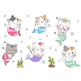 Buer Homie Cat Wall Stickers for Children, Funny Cat Wallpaper Stickers, Glass Animals Vinyl, Animal Wall Stickers for Kids Bedrooms Bathroom, Ocean Themed Party Decorations