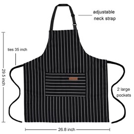 XIEJINJIA 2 Pack Adjustable Apron with Pockets Chef Kitchen Restaurant Cooking Baking Gardening for Women Men Black Stripe