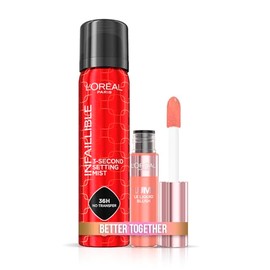 L'Oréal Paris, Fijador De Maquillaje, Larga Duración Hasta 24 Horas, Infallible Setting Spray, 75Ml + L'Oréal Paris Lumi Blush, Rubor Líquido Acabado Glowy Luminoso, Tono Coral Glow,11Ml