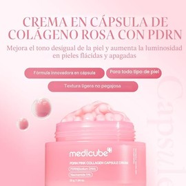 medicube Crema cápsula con salmón ADN PDRN colágeno rosa | Crema hidratante ligera con PDRN, niacinamida para tono y textura desigual de la piel, hidr