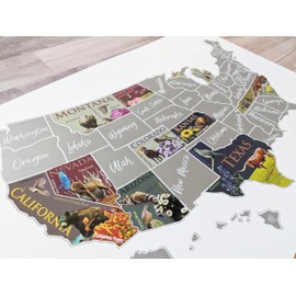 Destinations Trekked USA scratch off bucket list map; United States symbols; Education travel scratch off poster; US Travel Map; Places traveled (12x18)