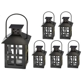 Kate Aspen Decorative Lanterns - Set of 6 - Vintage Metal Lantern Candle Holders for Wedding, Home Decor and Party - 4.72" Height (6.69" h with Handle) – Black
